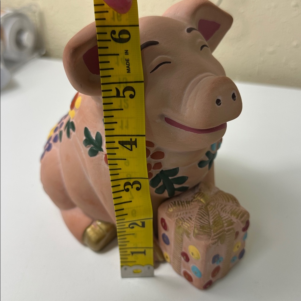 Pig Coin Bank Vintage Terra Cotta Smiling Pig Piggy Bank 1997 Devine Killip - Picture 7 of 9